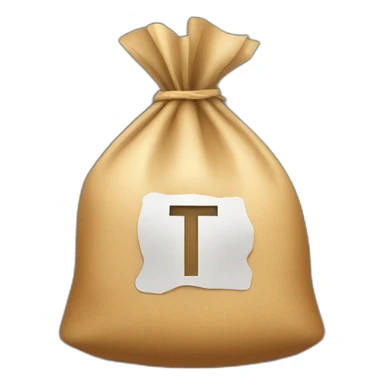 Money bag with letter T in the center of the bag sticker