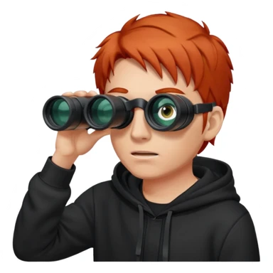 A red-haired man in a black hoodie looks through binoculars. sticker