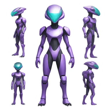 A Reptile-Raptor-Genesect-Mewtwo-Fakémon with a futuristic visor-helmet and wearing a techwear-suit Full Body sticker