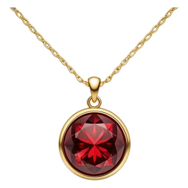A polished round ball red garnet pendant suspended from a delicate gold chain, like a drop of enchanted starlight, glowing with the warmth of passion and the quiet power of transformation sticker