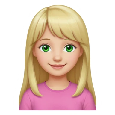 Menina branca de cabelo loiro longo de franja na testa sorrindo blusa rosa olho verde sticker