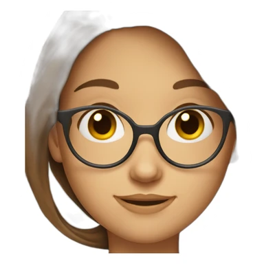 A girl with brown long hair and brown eyes with glasses sticker