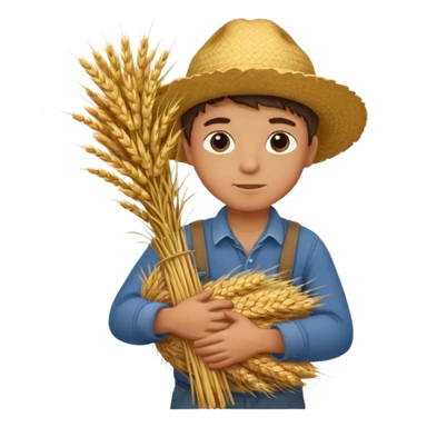boy farmer, hug a bundle of straw sticker