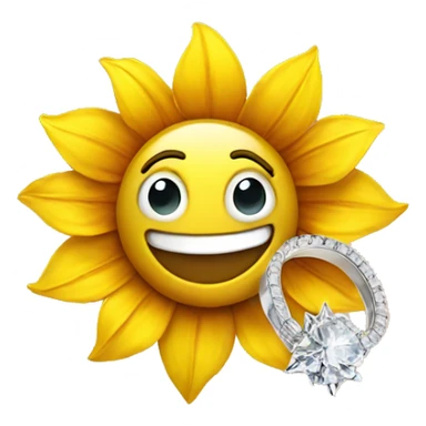 Smiling sunflower holding diamond ring sticker
