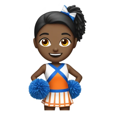Cheerleader with orange and blue Pom poms  in her hand and a “K1 “on Uniform sticker