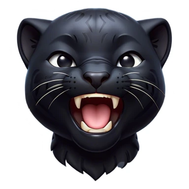 Cinematic Cute Yawning black Panther Portrait Emoji, Head tilted slightly with a dramatic, wide-open yawn, showcasing a sleek, shadowy form with drowsy, half-closed eyes and a relaxed, open expression, Simplified yet irresistibly adorable features, highly detailed, glowing with a soft, cozy dark glow, high shine, relaxed yet expressive, stylized with a dash of whimsical elegance, soft glowing outline, capturing the essence of a drowsy yet affectionate jungle guardian that appears ready to stretch out for a nap! sticker