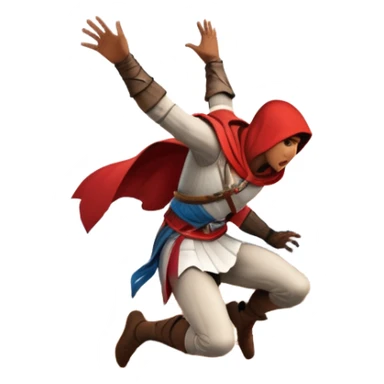 An icon featuring a hero performing a leap of faith from a tower in Florence, inspired by adventure games like Assassin's Creed. The design captures the dramatic moment mid-air, with detailed architecture and a bustling city below. Transparent background sticker
