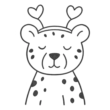 cheetah with heart headband, hand-drawn outlined icon sticker