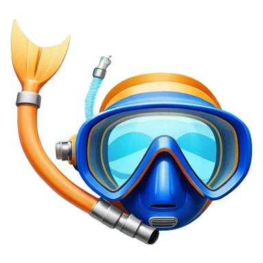 An icon featuring a close-up of a diving mask, snorkel, and fins floating on the surface of vibrant blue water. In the background, coral reefs and tropical fish create a lively underwater scene. Transparent background highlights the beauty and adventure of the diving experience. sticker
