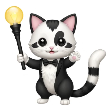 chibi cute tuxedo cat waving holding a light stick sticker