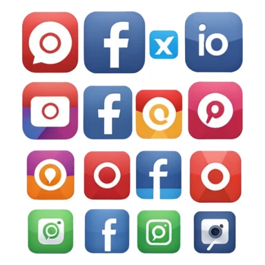 Socail media sauare emoji style icons 
Creat the quadrant with the logos of F.B, X, Trustpilot, Instagram, Youtube, Linkedineach icon is ther only ones, asme size, only icons of the social media that I mentioned only 6 icons and only of the companies that I mentioned sticker