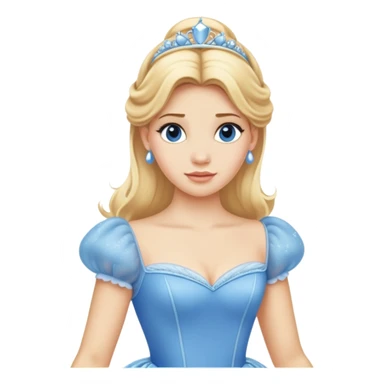 ultra simplified Cinderella, blue dress, blonde hair, very minimal details, slightly zoomed out to show more of dress sticker