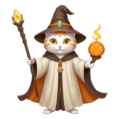 A cat wizard casting a spell with magical staff and flowing robes sticker