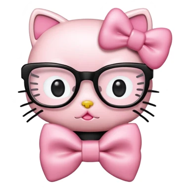 hello kitty with a pink bow and black frame glasses kissing another hello kitty with a black bow sticker