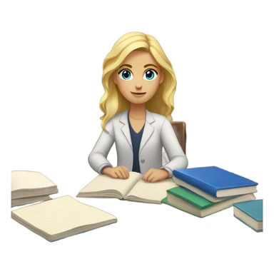 blond girl blue eyes studying on a table sticker