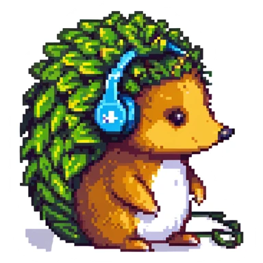 pixel art hedgehog, side view, bone conduction headphones sticker