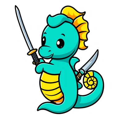 Seahorse ninja with ninja headband and katana sword sticker