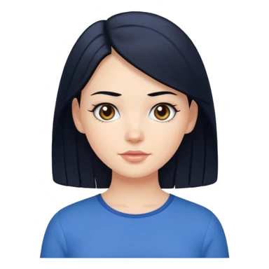 Create a white girl, with black hair, hazel eyes, blue blouse.    sticker