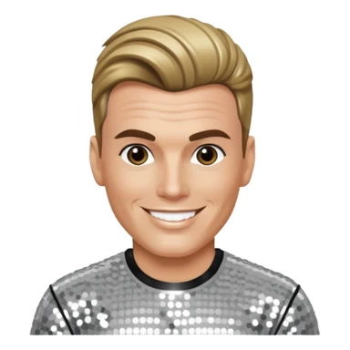 Vanilla Ice with dark blonde hair, silver sequin outfit sticker