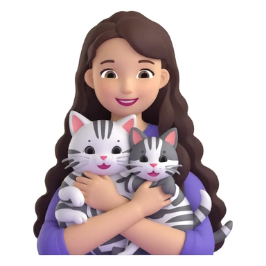 smiling girl with long hair holding a cat with silver stripes sticker