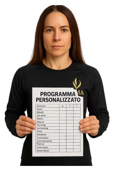Donna con in mano Scheda di allenamento di palestra con scritto "Programma Personalizzato" sticker