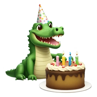Alligator wearing birthday hat, eating birthday cake sticker