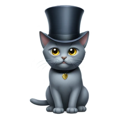 Grumpy Russian blue cat with a top hat sticker