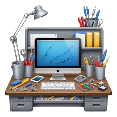 雜亂的工程師桌面，背景透明 sticker