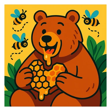 bear eating honeycomb with bees flying around sticker