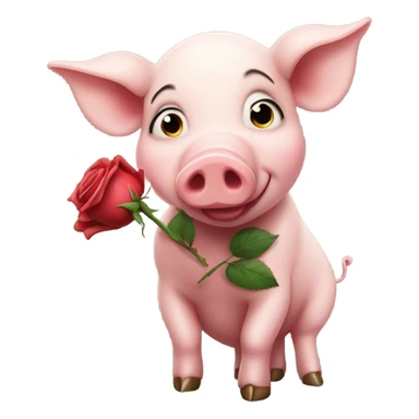 Pig holding a rose sticker