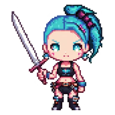 Jinx character from League of Legends with punk style and weapons sticker