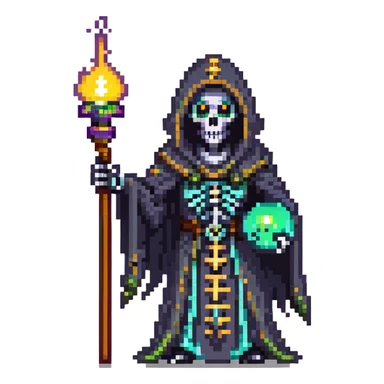 dark skeleton lich mage casting forbidden magic with glowing eyes sticker
