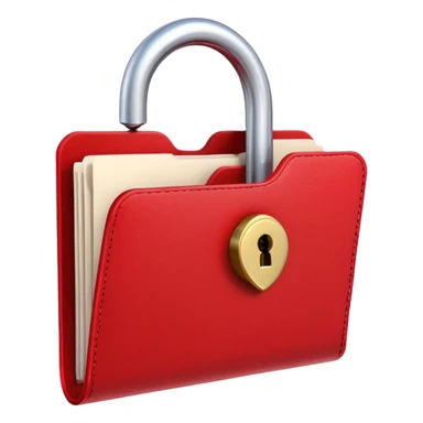 Red folder with cherry-shaped lock, secured red document with cherry padlock sticker