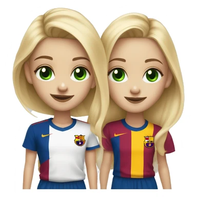 two blonde friends one has green eye in fc barcelona T-shirt sticker