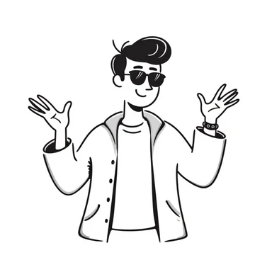 A 30-year-old Latino male with a piercing in one ear, wearing sunglasses, with short David Beckham style haircut, shrugging his shoulders with raised hands in a carefree "whatever, I'm good" gesture. He's smiling confidently while wearing a t-shirt with a light jacket sticker