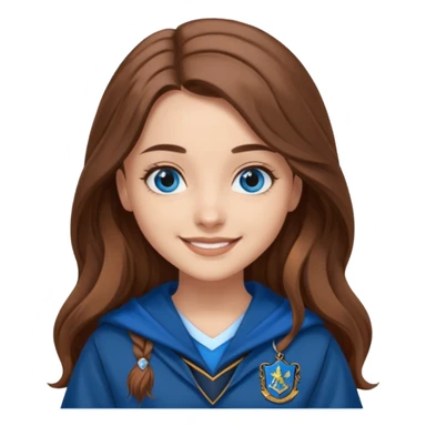 gorgeous Girl with light skin, blue eyes, long brown hair, wears a ravenclaw outfit sticker