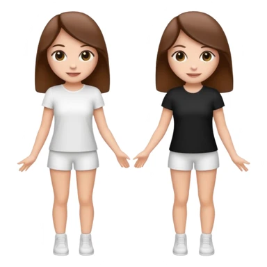 👯‍♀️ generate this emoji, as two white girls, bffs, the same pose but maybe the outfit cuter. we are models. both with brown hair. one girl in white outfit, the other in black sticker