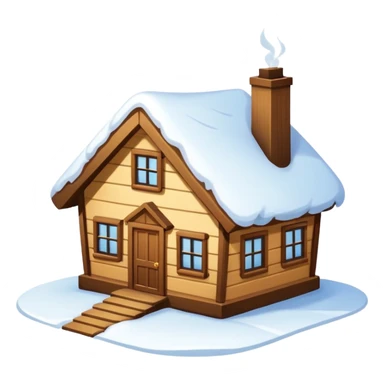 small house viewed directly from the front, with lots of snow sticker