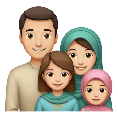 Lebaran. Keluarga terdiri dari Ayah, ibu, dua anak laki-laki dan yang paling kecil seorang anak perempuan. Tulisan : Selamat Lebaran  sticker