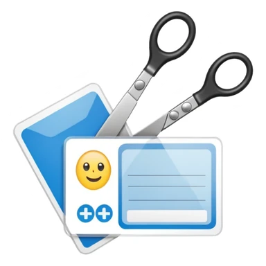 Scissors cutting ID card in 2 parts. Realistic sticker