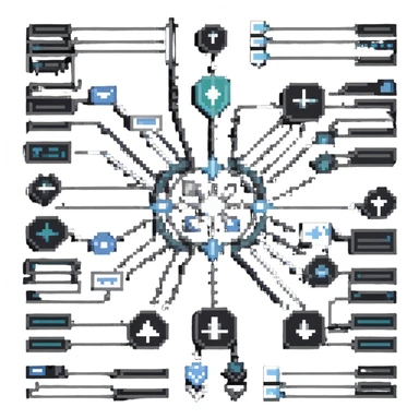 detailed mapping diagram with many connecting arrows between symbols sticker