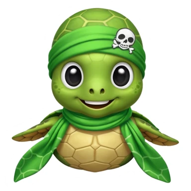 cute sea turtle wearing a lime pirate skull scarf sticker