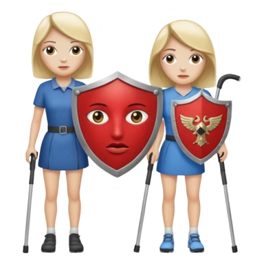 Two women, one with a shield over her eye and the other with crutches. sticker
