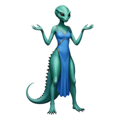 a reptilian alien woman full body, in blue dress sticker