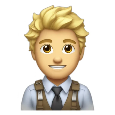 Denji with his blond hair, brown eyes and a shirt with a tie from chainsawman sticker