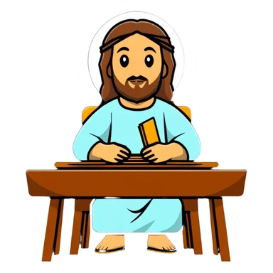 Jesus sitting at a table sticker