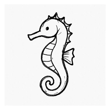 seahorse, hand drawn black outline style, minimal details, white background sticker