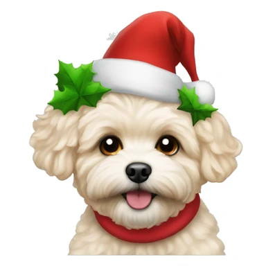 Maltipoo with Christmas hat sticker