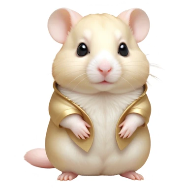 Cinematic Noble Cream Hamster Portrait Emoji, Poised and regal, with a tiny, compact build and a smooth, pristine cream coat, deep-set soulful dark eyes, Simplified yet sharp and sophisticated features, highly detailed, glowing with a soft, dignified glow, high shine, intelligent and energetic, stylized with an air of miniature elegance, focused and attentive, soft glowing outline, capturing the essence of a watchful and confident rodent, so majestic it feels as though it could scurry out of the screen with effortless authority! sticker