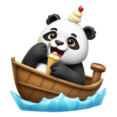 Panda eating ice cream on a boat  sticker